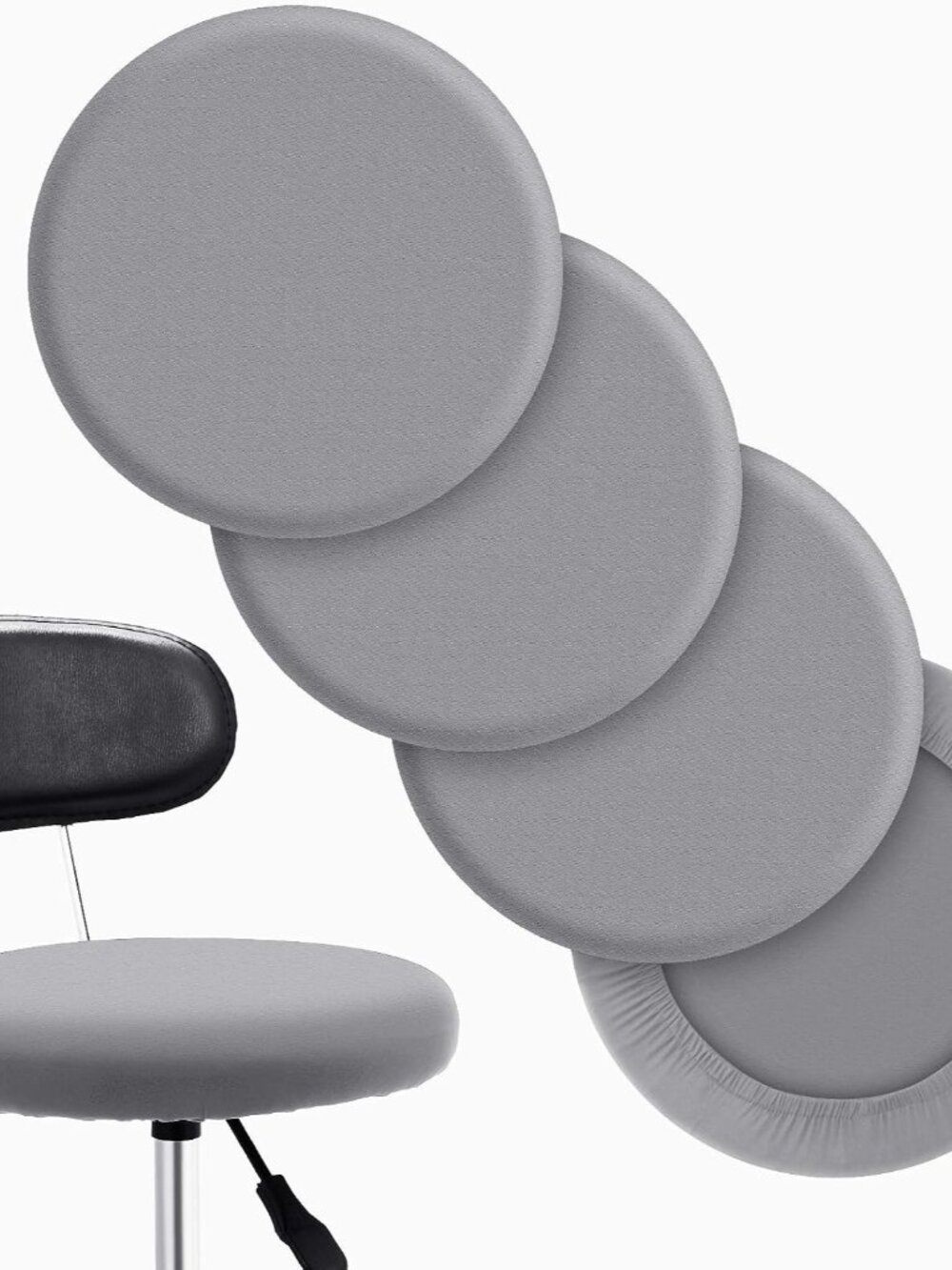 4 Pieces Round Bar Stool Seat Chair Cover for 14-17 Inch Chair, Gray